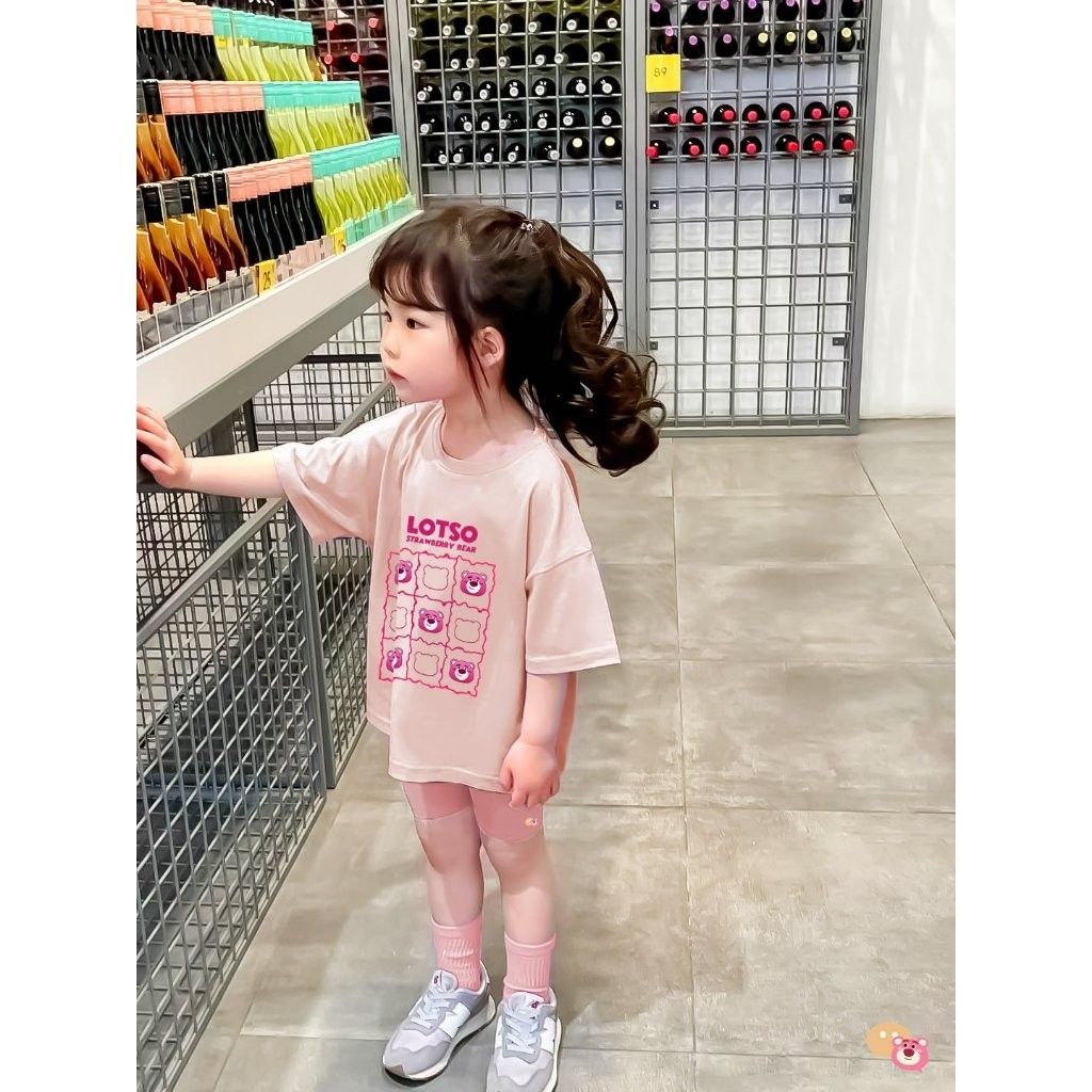 Bộ Áo Thun Form Rộng Quần Legging Đùi In Hình Lotso Cho Bé Gái