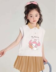 Set Váy Phong Cách Hàn Quốc Áo Cổ Bẻ In Thỏ Melody Kèm Chân Váy Xếp Ly Bé Gái Nexxi