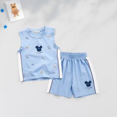 Bộ Thun Sát Nách Cho Bé Trai In Hoạ Tiết Gấu Qee