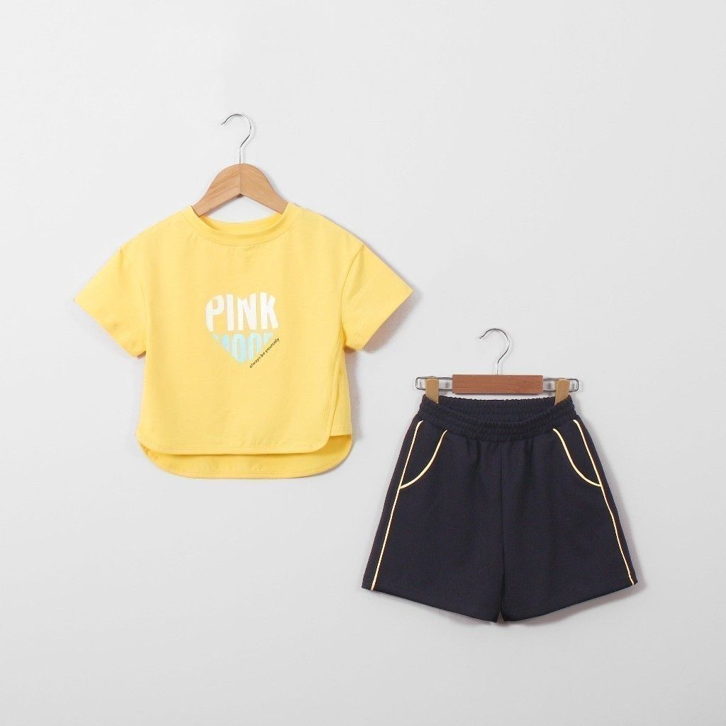 Bộ Quần Đùi Áo Ngắn Tay In Chữ Pink Bé Gái