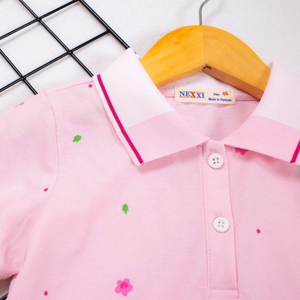 Đầm Polo Xếp Ly Bé Gái Hoạ Tiết Hoa Nhí