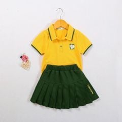 Set Áo Thun Polo Thể Thao In Hoa Cúc Kèm Chân Váy Xếp Ly Bé Gái