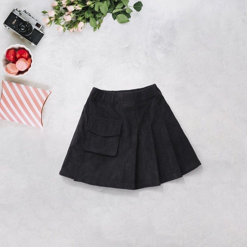 Chân Váy Nhung Xếp Ly Túi 1 Bên Cho Bé Gái