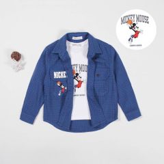 Set Sơ Mi Caro Dài Tay Bé Trai Kèm Áo Thun Mickey