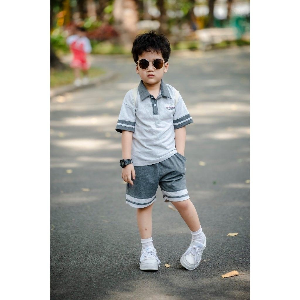 Set Bộ Bé Trai in Nasa Áo Polo Ngắn Tay Kèm Quần Sọt Chất Cá sấu Thoáng Mát Mùa Hè
