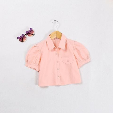 Áo Sơ Mi Bé Gái Croptop Tay Phồng