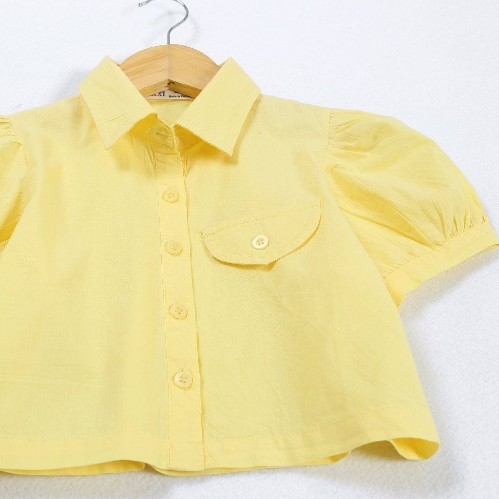 Áo Sơ Mi Bé Gái Croptop Tay Phồng