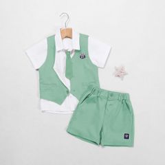 Set Vest Bé Trai In Logo 66 Kèm Quần Và Áo Sơ Mi Mĩ Cà Vạt