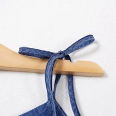 Đầm Jean 2 Dây Nơ Xếp Ly Ngực Bé Gái