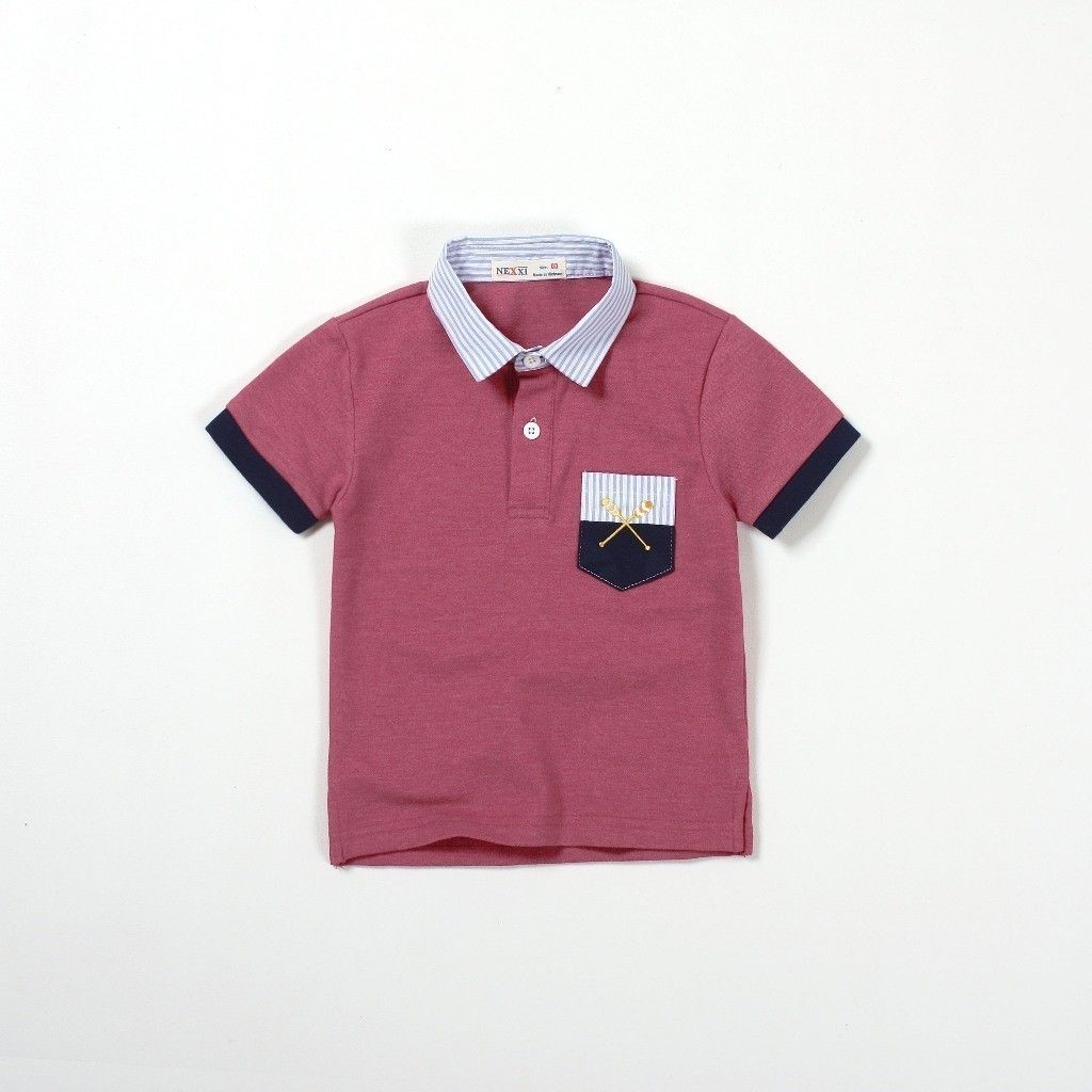 Áo Cổ Bẻ Phối Sọc Túi 2 Màu Bé Trai