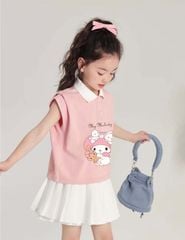 Set Váy Phong Cách Hàn Quốc Áo Cổ Bẻ In Thỏ Melody Kèm Chân Váy Xếp Ly Bé Gái Nexxi