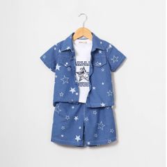 Set Jean 3 Món Áo Khoác Kèm Quần Và Áo Thun Họa Tiết Ngôi Sao