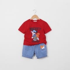 Set Áo Thun Mickey Kèm Quần Jean Lửng In Chữ M Bé Trai