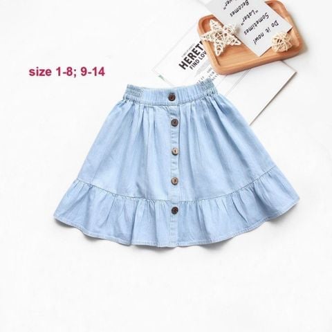 Chân Váy Jean Form Dài Đuôi Bèo Bé Gái