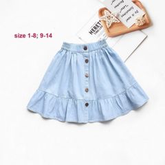 Chân Váy Jean Form Dài Đuôi Bèo Bé Gái