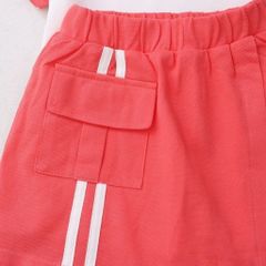 Set Chân Váy Túi Hộp Kèm Áo Thun Cổ Bẻ Thêu Gấu Cho Bé Gái