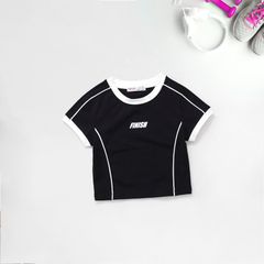 Áo Thun Croptop Bé Gái Viền Màu In Chữ Finish