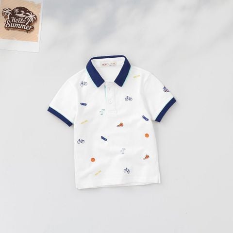 Áo Thun Polo Bé Trai Viền Màu Hoạ Tiết Basketball