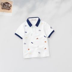 Áo Thun Polo Bé Trai Viền Màu Hoạ Tiết Basketball