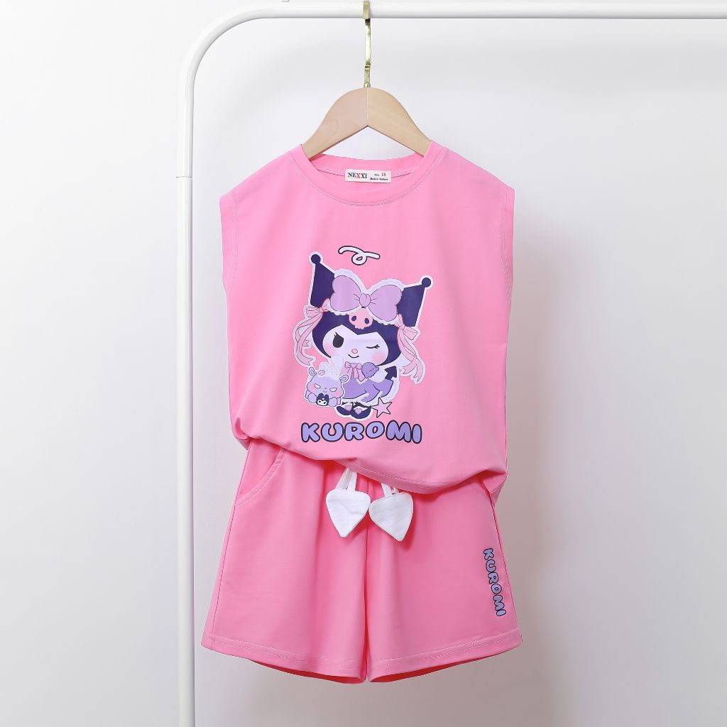 Bộ Thun Lửng Tici In Kuromi Hotrend Dây Trái Tim