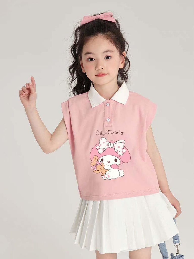 Set Váy Phong Cách Hàn Quốc Áo Cổ Bẻ In Thỏ Melody Kèm Chân Váy Xếp Ly Bé Gái Nexxi