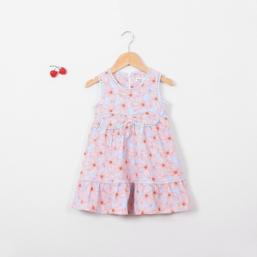 Đầm Babydoll Sát Nách Hoạ Tiết Hoa Sọc Cho Bé Gái