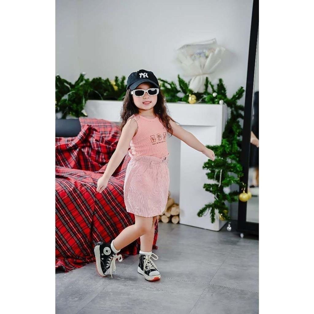 Áo Thun Sát Nách Croptop Bé Gái Thêu Gấu
