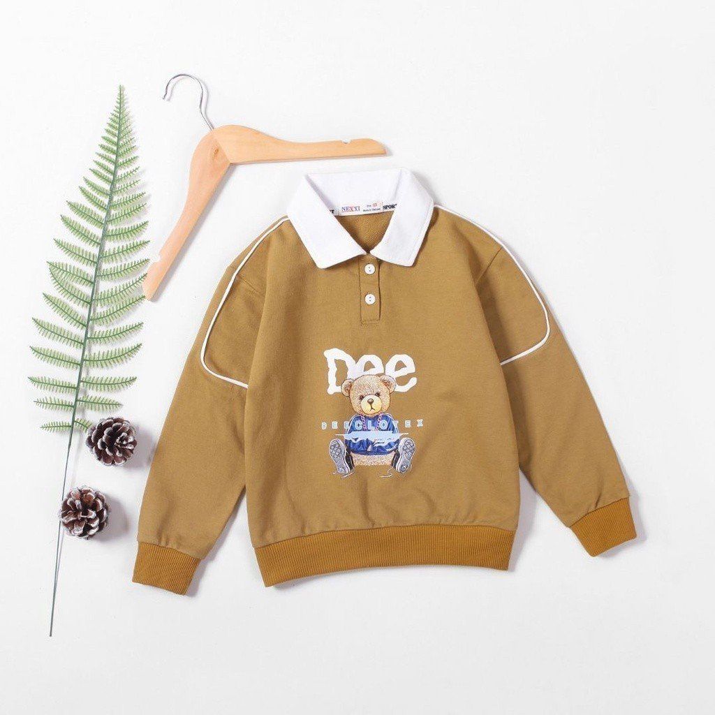 Áo Thun Cổ Bẻ Dài Tay Unisex In Chữ Gấu Dee