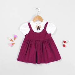 Set Yếm Nhung Kèm Áo Thun Nơ Len Bé Gái
