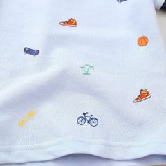 Áo Thun Polo Bé Trai Viền Màu Hoạ Tiết Basketball