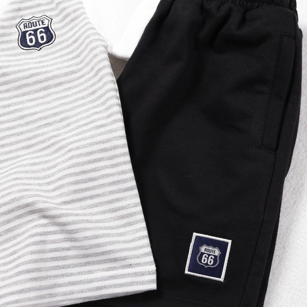 Bộ Thun Lửng Giả Vest Sọc Phối Cà Vạt Bé Trai