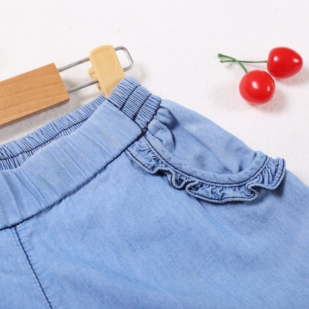 Quần Đùi Jean Túi Viền Bèo Bé Gái