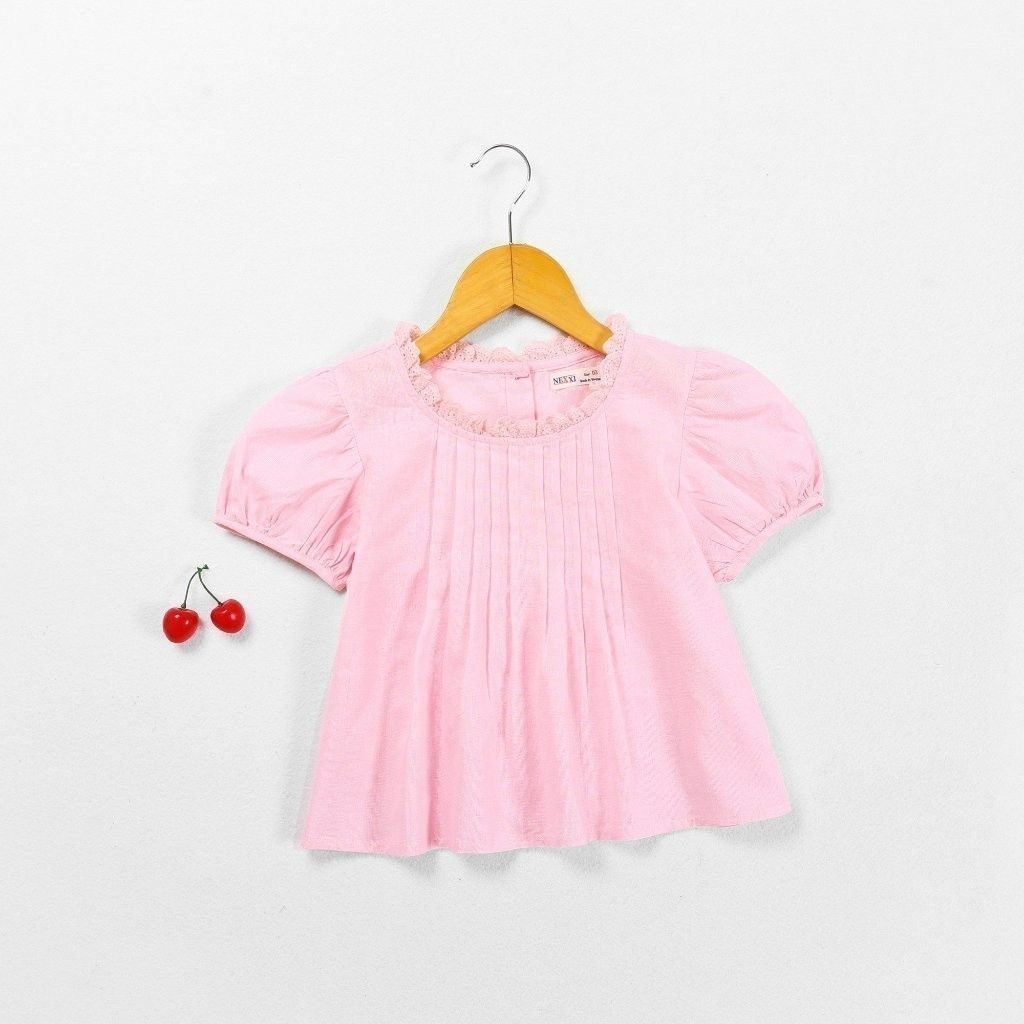 Áo Sơ Mi Babydoll Xếp Ly Ngực Bé Gái