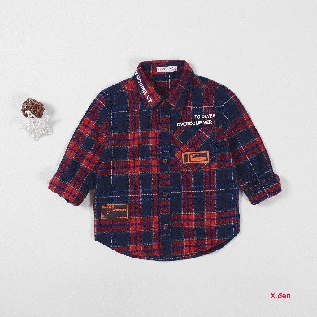Áo Sơ Mi Dài Tay Caro Bé Trai In Chữ DEVER