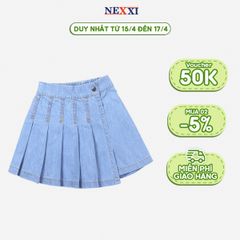 Quần Váy Jean Tà Xếp Ly Bé Gái