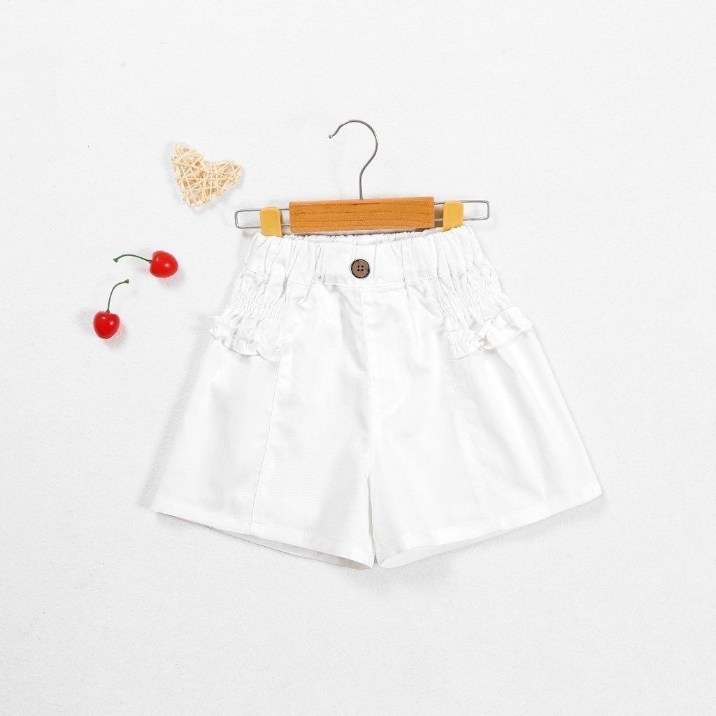 Quần Đùi Kaki Smocking Bèo 2 Bên Bé Gái