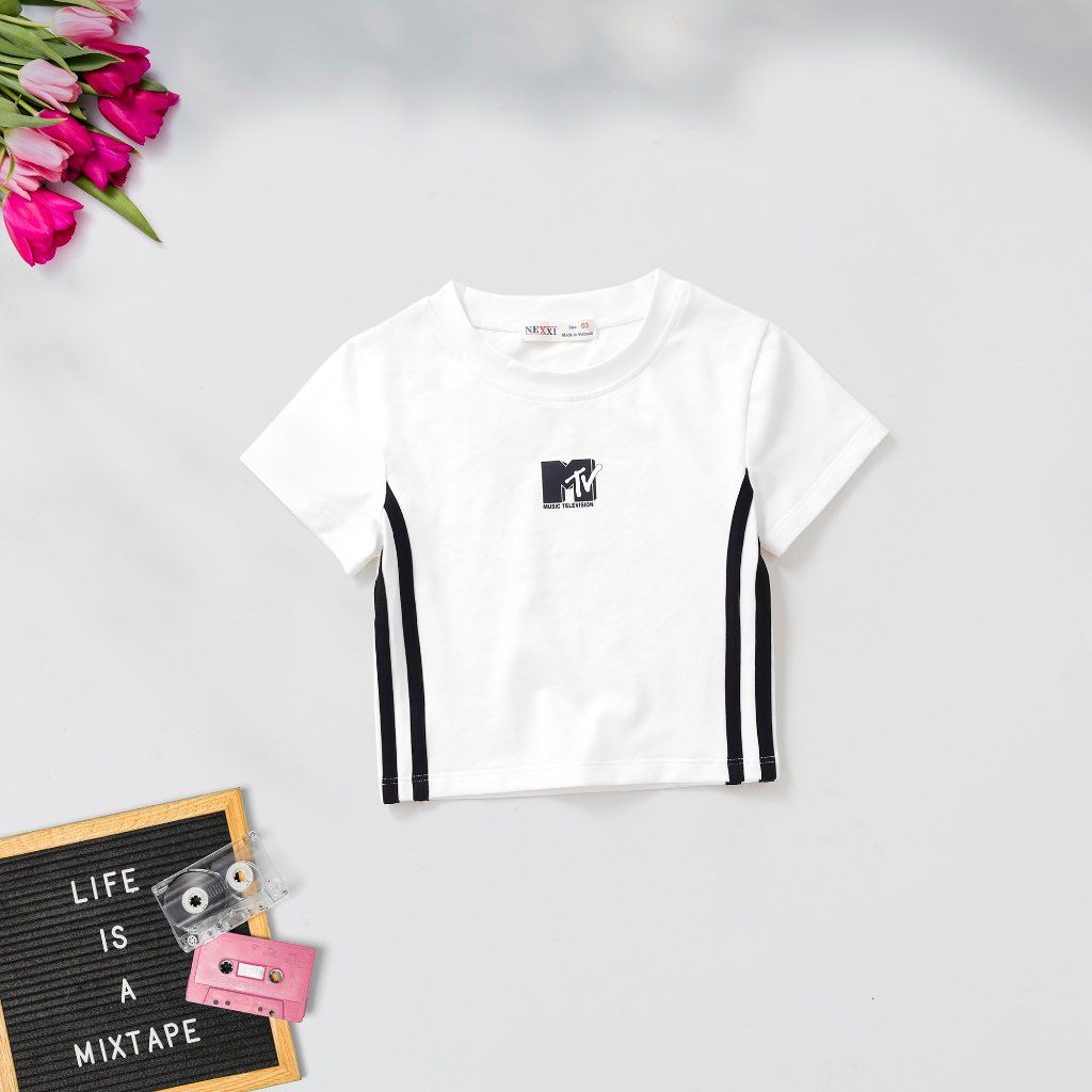 Áo Thun Croptop Fashion In Logo MTV Bé Gái Nexxi