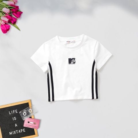 Áo Thun Croptop Fashion In Logo MTV Bé Gái Nexxi