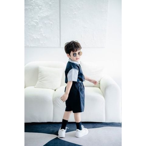 Set Ghile Bé Trai In Chữ Play Kèm Áo Sơ Mi Và Quần Đùi