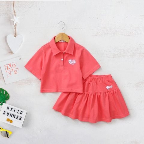 Bộ Váy Thun Xoè Kèm Áo Thun Polo Bé Gái In Love