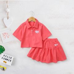 Bộ Váy Thun Xoè Kèm Áo Thun Polo Bé Gái In Love