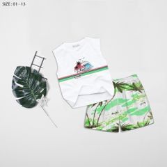 Set Áo Thun Cotton Kèm Quần Đùi Hoạ Tiết Biển Bé Trai