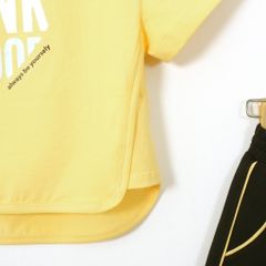 Bộ Quần Đùi Áo Ngắn Tay In Chữ Pink Bé Gái