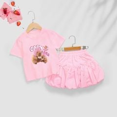 Set Váy Tiểu Thư Áo Thun Kèm Chân Váy Bí In Capybara Siêu Đáng Yêu Cho Bé Gái Nexxi