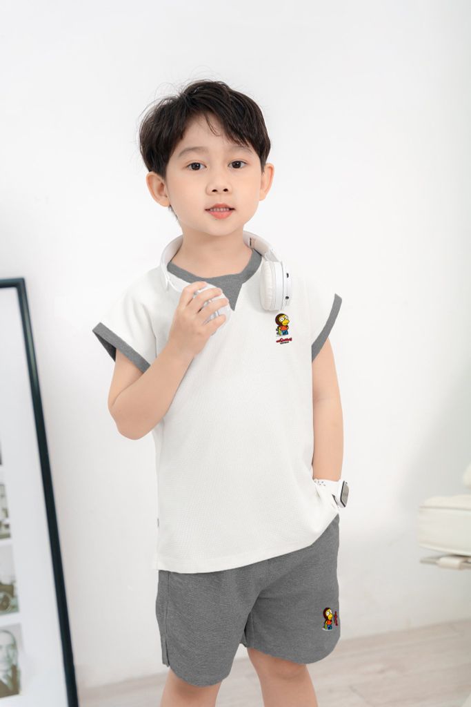 Bộ Thun Sát Nách Bé Trai Viền Cổ In Hình Monkey