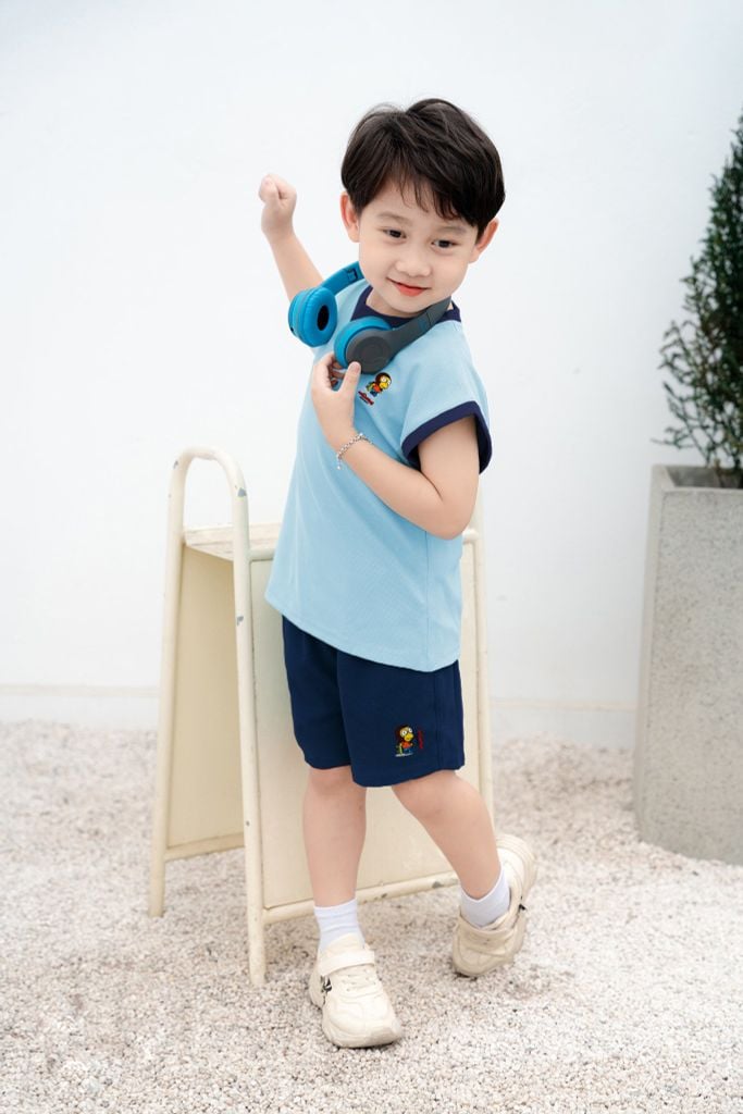 Bộ Thun Sát Nách Bé Trai Viền Cổ In Hình Monkey