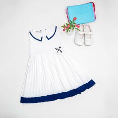 Váy Lụa Dập Ly Cổ Sen Đính Nơ Bé Gái