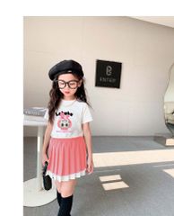Set chân váy kaki xếp ly và áo thun in họa tiết labubu Nexxi Kids Fashion