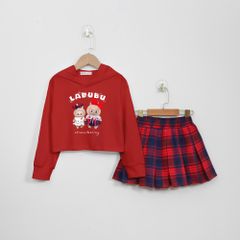 Set váy caro và áo dài tay có nón labubu Nexxi Kids Fashion