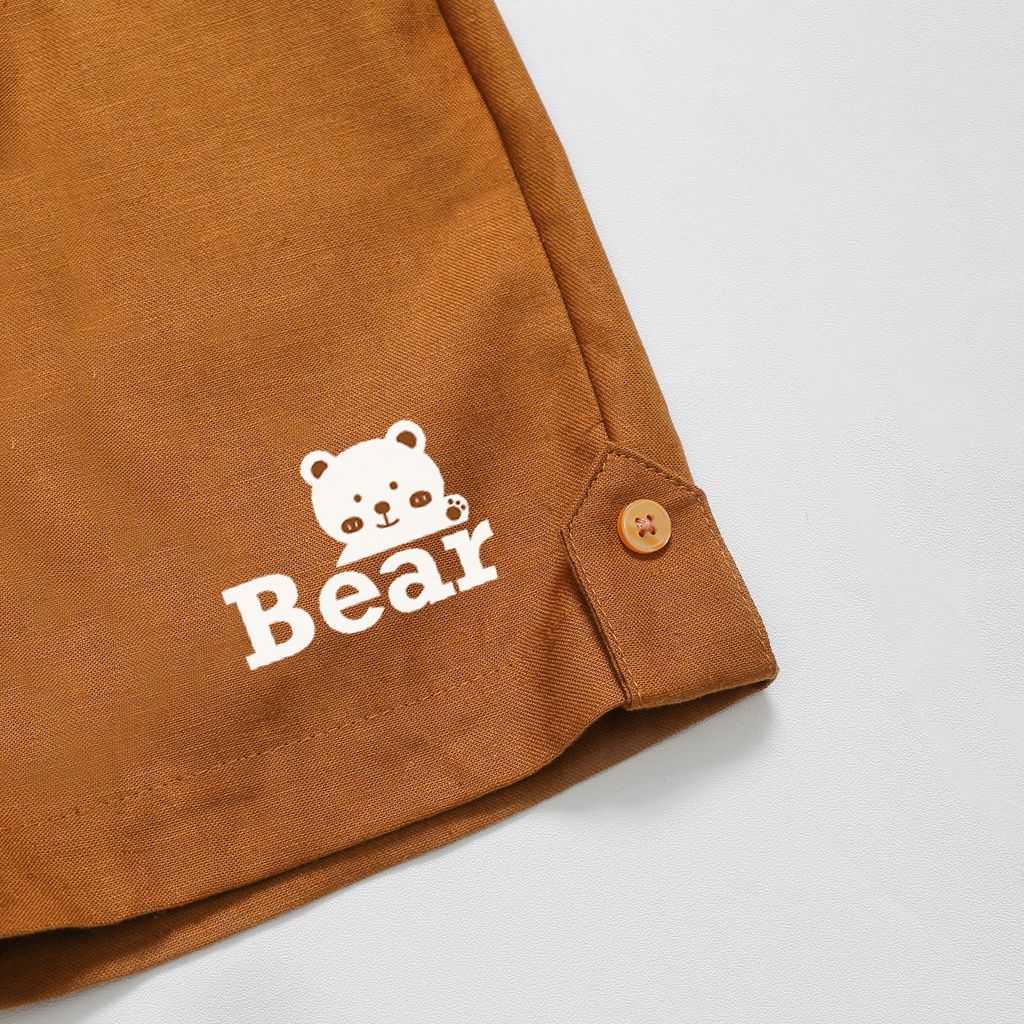 Set Sơ Mi Bé Trai Linen Sọc Kèm Quần Sọt Bear Cà Vạt Nexxi